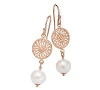 Paar Ohrhänger FIRETTI "Schmuck Geschenk Ohrschmuck Ohrhaken Sonne Blume Perle", rosa (roségoldfarben, weiß), Ohrringe, Damen, 8mm, Perlen Silber 925 (Sterlingsilber), Perlen, Silber 925 (Sterlingsilb