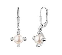 Paar Ohrhänger FIRETTI "Schmuck Geschenk Silber 925 Ohrschmuck Ohrringe Blume", silberfarben, kristallweiß, weiß, kristallweiß, Ohrringe, Damen, 6,5mm, Perlen Silber 925 (Sterlingsilber), Perlen, Silb