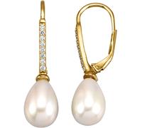 Paar Ohrhänger FIRETTI "Schmuck Geschenk Silber 925 Ohrschmuck Ohrringe Tropfen", gelb (gelbgoldfarben, kristallweiß, weiß, kristallweiß), Ohrringe, Damen, 8mm, Perlen Silber 925 (Sterlingsilber), Per