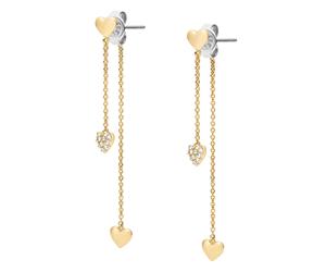 Paar Ohrhänger FOSSIL "Schmuck Geschenk Metall SUTTON Herzen", gelbgoldfarben, metallfarben, kristallweiß, kristallweiß, Ohrringe, Damen, Metall, mit Glasstein (61174845-0) gelbgoldfarben, metallfarbe
