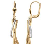 Paar Ohrhänger JOBO, gelb (gelbgold 585), Ohrringe, Damen, P1 = bei 10-facher Vergrößerung erkennbare Einschlüsse, Diamanten Gelbgold 585, Diamanten, Gelbgold 585, 585 Gold bicolor mit 2 Diamanten (21