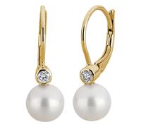 Paar Ohrhänger LYOMI "585/- Gelbgold Perle 2 synth. Diam. 0,10 ct.", gelb, weiß, Ohrringe, Damen, one-size, 0,1 VS = sehr kleine Einschlüsse, Gold, Paar Ohrhänger (82844003-0)