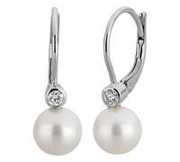 Paar Ohrhänger LYOMI "585/- Weißgold Perle 2 synth. Diam. 0,10 ct.", weiß, weiß, Ohrringe, Damen, one-size, 0,1 VS = sehr kleine Einschlüsse, Gold, Paar Ohrhänger (19255357-0)