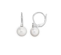 Paar Ohrhänger OROLINO "Gold 585 mit weißen Perlen und 4 Brillanten zus. 0,05ct.", weiß (weiß, weiß), Ohrringe, Damen, one-size, 0,05 SI = kleine Einschlüsse, Gold (33820535-0) weiß, weiß