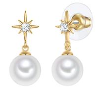 Paar Ohrhänger YOKOAMII "Set: Y504", gelbgold, weiß, Ohrringe, Damen, 24,2mm,mit Zirkonia, Messing, mit Muschelkernperle (76915751-0) gelbgold, weiß