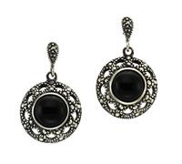 Paar Ohrhänger ZEEME "Silber 925 oxydiert mit schwarzem Achat 8mm", schwarz (schwarz, schwarz), Ohrringe, Damen, one-size, Silber 925 (Sterlingsilber), Paar Ohrhänger (010326-0)