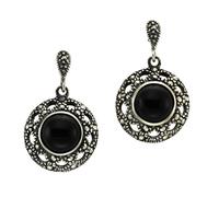 Paar Ohrhänger ZEEME "Silber 925 oxydiert mit schwarzem Achat 8mm", schwarz (schwarz, schwarz), Ohrringe, Damen, one-size, Silber 925 (Sterlingsilber) (010326-0) schwarz, schwarz