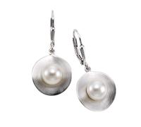 Paar Ohrhänger ZEEME "Silber 925 rhodiniert mattiert mit 2x Perle weiß 7-8mm", weiß (weiß, weiß), Ohrringe, Damen, one-size, Silber 925 (Sterlingsilber) (257892-0) weiß, weiß