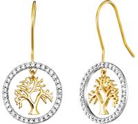 Paar Ohrhaken ENGELSRUFER "Lebensbaum", gold (silberfarben, gelbgoldfarben, kristallweiß, kristallweiß), Ohrringe, Damen, Silber 925 (Sterlingsilber), Made in Germany - mit Zirkonia (synth.) (45691327