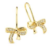 Paar Ohrhaken FIRETTI "Schlaufe/Schleife Silber gelbgoldfarben vergoldet", gelbgoldfarben, kristallweiß, kristallweiß, Ohrringe, Damen, Silber 925 (Sterlingsilber), Paar Ohrhaken, mit Zirkonia (synth.