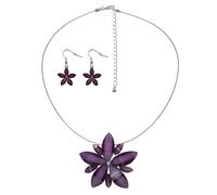 Paar Ohrhaken STEUER "Set aus Collier und Ohrhaken Blüte lila", Damen, Gr. one-size, Metall, lila (violett, weiß), Ohrringe (41294361-0) violett, weiß