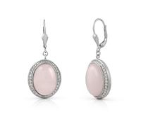 Paar Ohrhaken ZEEME "Silber 925 rhodiniert mit Rosenquarz und Zirkonia-Steinen", weiß (weiß, rosa), Ohrringe, Damen, one-size, 16, Silber 925 (Sterlingsilber) (43022713-0) weiß, rosa