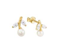 amor - Ohrstecker für Damen, Gold 585, Zirkonia synth., Glasperle | Blatt Ketten Weiss