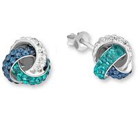 Paar Ohrstecker AMOR "Knoten-Optik", blau (silberfarben, aquablau, kristallweiß, dunkelgrün, aquablau, kristallweiß, dunkelgrün), Ohrringe, Damen, Silber 925 (Sterlingsilber), Paar Ohrstecker, mit Kri