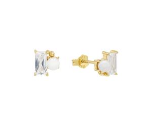 Paar Ohrstecker AMOR "Schmuck Geschenk, Perle", gold (gelbgoldfarben, weiß, weiß), Ohrringe, Damen, 2,5mm, Silber 925 (Sterlingsilber), mit Zirkonia (synth.) - mit Glasperle (17336116-0) gelbgoldfarbe