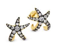 Paar Ohrstecker BRUNO BANANI "Schmuck Geschenk gelbgoldfarbem vergoldet Seestern geschwärzt", gelbgoldfarben, schwarz, kristallweiß, kristallweiß, Ohrringe, Damen, Silber 925 (Sterlingsilber), mit Zir
