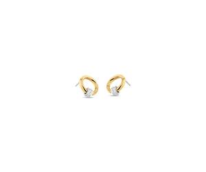Paar Ohrstecker CALVIN KLEIN "DUALITY LE", gelbgoldfarben, edelstahlfarben, Ohrringe, Damen, 15mm, Edelstahl (34039518-0) gelbgoldfarben, edelstahlfarben