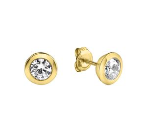 Paar Ohrstecker CELESTA "Silber 925 vergoldet mit weißem Zirkonia-Stein 6mm", gold (gelb, weiß), Ohrringe, Damen, one-size, Silber 925 (Sterlingsilber) (21004765-0) gelb, weiß
