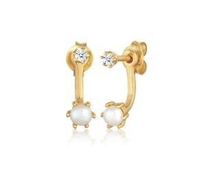 Paar Ohrstecker ELLI DIAMONDS "Ear Jacket Diamant Süßwasserzuchtperle 925 Silber", gold, Ohrringe, Damen, onesize, 0,06 P1 = bei 10-facher Vergrößerung erkennbare Einschlüsse mit Steinen, Silber 925 (
