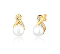 Elli Paar Ohrstecker »Infinity Perle Kristalle 925 Silber«, goldfarben