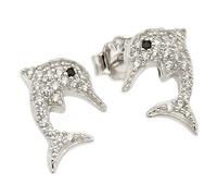 Paar Ohrstecker FIRETTI "Delphin-Optik Silber 925", weißgoldfarben, kristallweiß, schwarz, kristallweiß, schwarz, Ohrringe, Damen, Silber 925 (Sterlingsilber), mit Zirkonia (synth.) (69721817-0) weißg