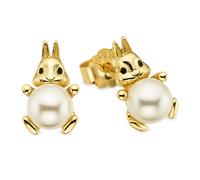 Paar Ohrstecker FIRETTI "Häschen Silber gelbgoldfarben vergoldet", gelbgoldfarben, weiß, Ohrringe, Damen, 5mm, Hase, Perlen Silber 925 (Sterlingsilber), Perlen, Silber 925 (Sterlingsilber), mit Musche
