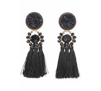 Paar Ohrstecker FIRETTI "mit 3 kleinen Quasten, schwarz", gold (schwarz, gelbgoldfarben, schwarz), Ohrringe, Damen, Kunststoff Metall Textil, Kunststoff, Metall, Textil (47777952-0) schwarz, gelbgoldf