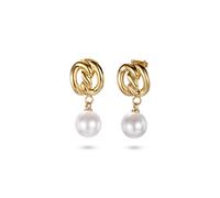 Paar Ohrstecker FIRETTI "Schmuck Geschenk Edelstahl Ohrschmuck Ohrringe Knoten", gelbgoldfarben, weiß, Ohrringe, Damen, 10mm, Edelstahl Perlen, Edelstahl, Perlen, mit Perle (synth.) (35424229-0) gelbg