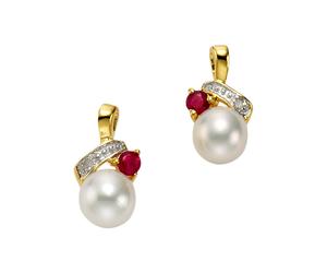 Paar Ohrstecker FIRETTI "Schmuck Geschenk Gold 333 Ohrschmuck Farbstein Edelstein Rubin", rot (gelbgoldfarben, weißgoldfarben, rot, rot), Ohrringe, Damen, 0,01 P1 = bei 10-facher Vergrößerung erkennba