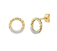 Paar Ohrstecker FIRETTI "Schmuck Geschenk Gold 333 Ohrschmuck Ohrringe Kreis Kordel bicolor", gelbgoldfarben, weißgoldfarben, kristallweiß, kristallweiß, Ohrringe, Damen, Gelbgold 333, mit Zirkonia (s