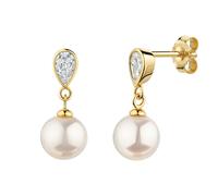 Paar Ohrstecker FIRETTI "Schmuck Geschenk Gold 333 Ohrschmuck Ohrringe Tropfen", gelbgoldfarben, kristallweiß, weiß, kristallweiß, Ohrringe, Damen, 6,5mm, Gelbgold 333 Perlen, Gelbgold 333, Perlen, mi