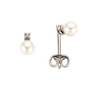 Paar Ohrstecker FIRETTI "Schmuck Geschenk Gold 333 Ohrschmuck Perle Solitär", weiß (weißgoldfarben, weiß), Ohrringe, Damen, 4mm, 0,02 P2 = erkennbare Einschlüsse, Diamanten Perlen Weißgold 333, Diaman