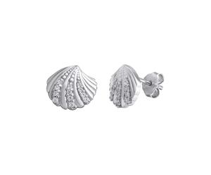 Paar Ohrstecker FIRETTI "Schmuck Geschenk Silber 925 Ohrschmuck Muschel", silber (silberfarben, kristallweiß, kristallweiß), Ohrringe, Damen, Silber 925 (Sterlingsilber), mit Zirkonia (synth.) (442825