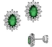 Paar Ohrstecker FIRETTI "Schmuck Geschenk Silber 925 Ohrschmuck Ohrringe Diana", grün (silberfarben, grün, kristallweiß, grün, kristallweiß), Ohrringe, Damen, Silber 925 (Sterlingsilber), Made in Germ