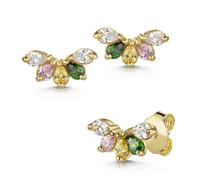 Paar Ohrstecker FIRETTI "Schmuck Geschenk Silber 925 Ohrschmuck Ohrringe Flower Blume", gelbgoldfarben, kristallweiß, rosa, gelb, grün, kristallweiß, rosa, gelb, grün, Ohrringe, Damen, Silber 925 (Ste