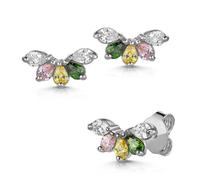 Paar Ohrstecker FIRETTI "Schmuck Geschenk Silber 925 Ohrschmuck Ohrringe Flower Blume", silberfarben, kristallweiß, rosa, gelb, grün, kristallweiß, rosa, gelb, grün, Ohrringe, Damen, Silber 925 (Sterl