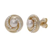 Paar Ohrstecker FIRETTI "Schmuck Geschenk Silber 925 Ohrschmuck Ohrringe Kreis rund", gelbgoldfarben, kristallweiß, weiß, kristallweiß, Ohrringe, Damen, 5mm, Perlen Silber 925 (Sterlingsilber), Perlen