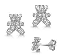 Paar Ohrstecker FIRETTI "Schmuck Geschenk Silber 925 Ohrschmuck Ohrringe Teddy", silberfarben, kristallweiß, kristallweiß, Ohrringe, Damen, Silber 925 (Sterlingsilber), Made in Germany - mit Zirkonia 
