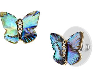 Paar Ohrstecker FOSSIL "Schmuck Edelstahl Ohrringe Sutton Schmetterling", bunt (gelbgoldfarben, schwarz, edelstahlfarben, kristallweiß, multicolor, perlmuttfarben, kristallweiß), Ohrringe, Damen, Edel