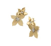 Paar Ohrstecker FOSSIL "Schmuck Geschenk Edelstahl Ohrringe Blume Sutton", gelbgoldfarben, edelstahlfarben, kristallweiß, kristallweiß, Ohrringe, Damen, Edelstahl, mit Glasstein (13479235-0) gelbgoldf