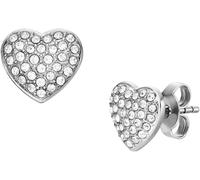 Paar Ohrstecker FOSSIL "Schmuck Geschenk Edelstahl Ohrringe SADIE Herz", silber (edelstahlfarben, kristallweiß, kristallweiß), Ohrringe, Damen, Edelstahl, mit Glassteinen (86715407-0) edelstahlfarben,
