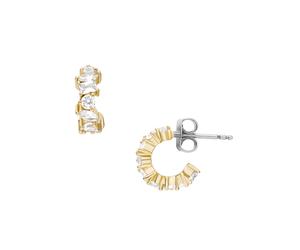 Paar Ohrstecker FOSSIL "Schmuck Geschenk Metall ELLIS", gold (gelbgoldfarben, metallfarben, kristallweiß, kristallweiß), Ohrringe, Damen, Metall, mit Zirkonia (synth.) (59342863-0) gelbgoldfarben, met