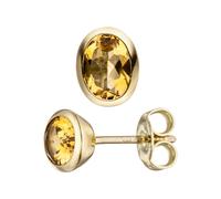 Paar Ohrstecker JOBO "Ohrringe Goldohrringe oval 8 mm", gelb, gelb, Ohrringe, Damen, Gelbgold 585, 585 Gold mit Citrin (34060753-0) gelb, gelb