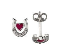 Paar Ohrstecker JOBO "Ohrringe Kinderohrringe Hufeisen Herz 7 mm", pink, weiß, Ohrringe, Jungen, Silber 925 (Sterlingsilber), 925 Silber mit 10 Zirkonia (85471833-0) pink, weiß