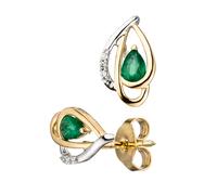Paar Ohrstecker JOBO "Ohrringe mit Smaragd und 6 Diamanten", gelb (gelbgold 585), Ohrringe, Damen, P2 = erkennbare Einschlüsse, Diamanten Gelbgold 585, Diamanten, Gelbgold 585, 585 Gold bicolor (38920