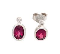 Paar Ohrstecker JOBO "Ohrringe Weißgoldohrringe oval rot", weißgold 585, Ohrringe, Damen, SI = kleine Einschlüsse, Diamanten Weißgold 585, Diamanten, Weißgold 585, 585 Weißgold mit Turmalin und 2 Diam