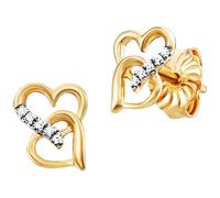 Paar Ohrstecker JULIE JULSEN "925/- Sterling Silber rhodiniert/vergoldet Herz 10 Zirkonia", bunt (mehrfarbig, weiß), Ohrringe, Damen, one-size, Silber 925 (Sterlingsilber), Paar Ohrstecker (92272502-0