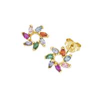 Paar Ohrstecker LUIGI MERANO "Blüte mit bunten Zirkonia, Gold 375", bunt (mehrfarbig), Ohrringe, Damen, Gelbgold 375 (72197902-0) mehrfarbig
