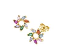 Paar Ohrstecker LUIGI MERANO "Blüte mit bunten Zirkonia, Gold 375", mehrfarbig, Ohrringe, Damen, Gelbgold 375 (72197902-0) mehrfarbig