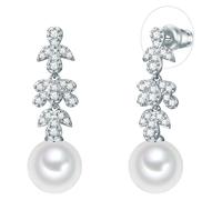 Lulu & Jane Perlen-Ohrhänger Messing Zirkonia Muschelkernperle in Silber 31,1 mm Damen